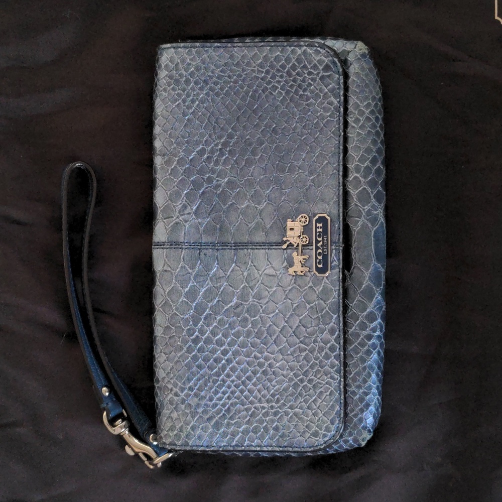 Coach blue alligator skin wristlet
